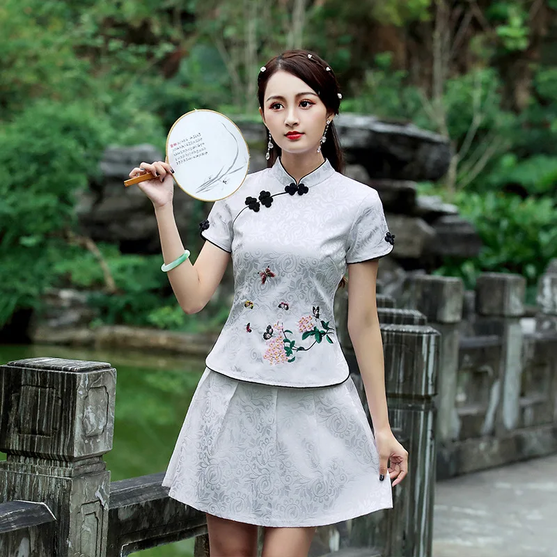 Traditional Chinese Skirt Sets Shirt And New Pattern Qipao Tang Costume Guzheng Hanfu Costumes Chorus Roupa Oriental | Тематическая