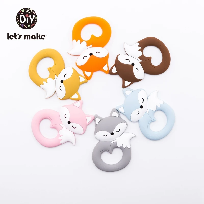 Let's Make Silicone Animal Teether Fox Shape Food Grade Cartoon Silicone DIY Nursing Teething Cute Fox Silicone Patent 6pc /lot