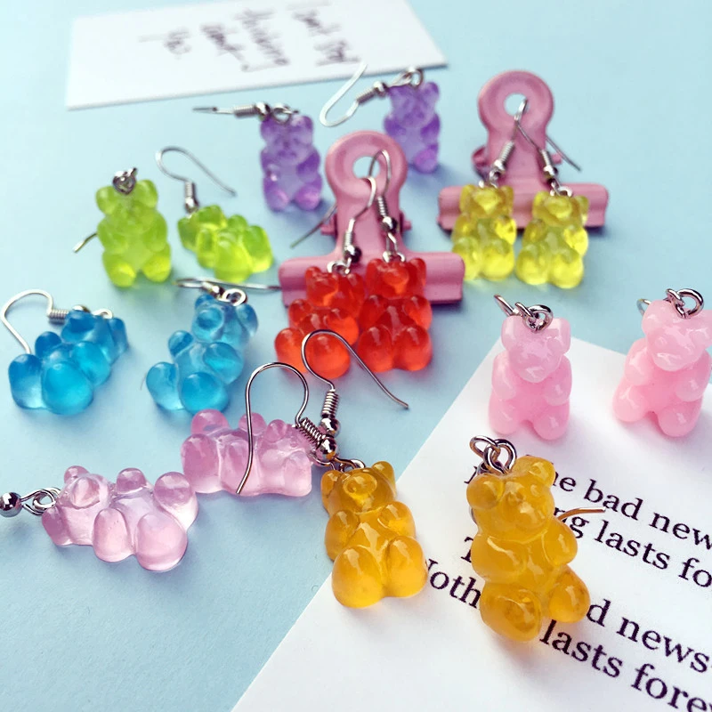 

Animal Candy Color 1Pair Drop Earring Colorful Transparency 8 Colors Seaside Cartoon Gifts High Quality Bear Cute Handmade Resin