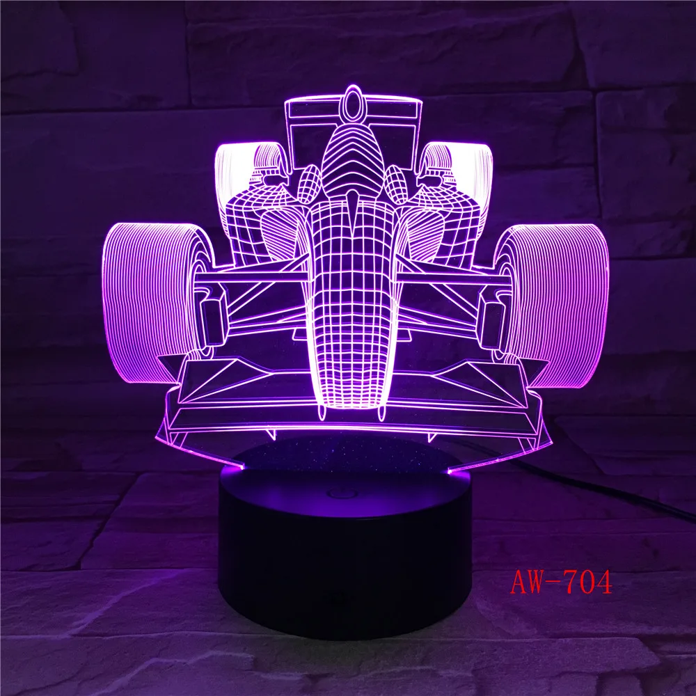 Светодиодный ночник 7 цветов изменяющийся 3D F1 гоночный автомобиль моделирование