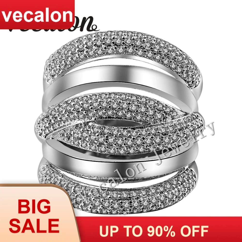 

Vecalon 234pcs stone AAAAA Zircon Cz Cross Engagement Wedding ring for Women 14KT White Gold Filled Female Band ring