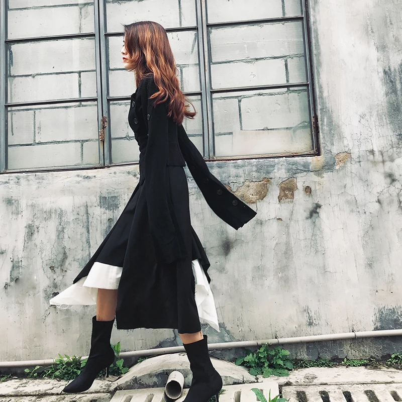 Готический Цвет Лоскутная женская элегантная длинная юбка асимметричная