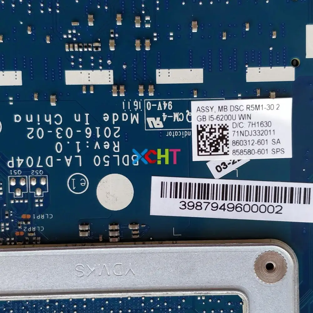 Материнская плата для ноутбука HP 250 G5 с процессором i5-6200, графическим процессором R5M1-30/2GB и кодами 858580-601 и 858580-001 BDL50 LA-D704P.