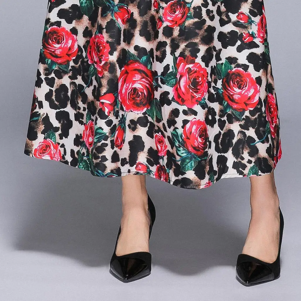 Летнее Длинное платье для женщин Цветочный Леопардовый принт пэтчворк Платье