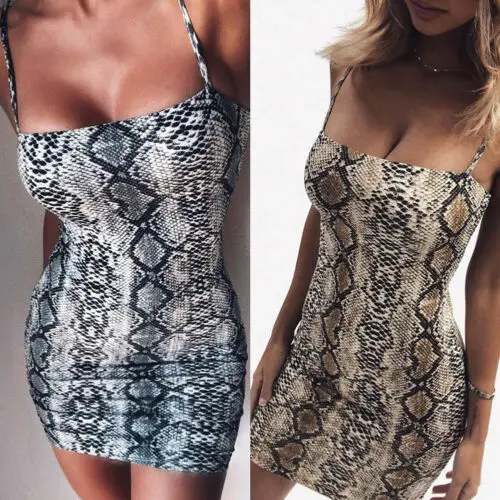 Модное женское летнее мини платье без рукавов с принтом змеиной кожи на