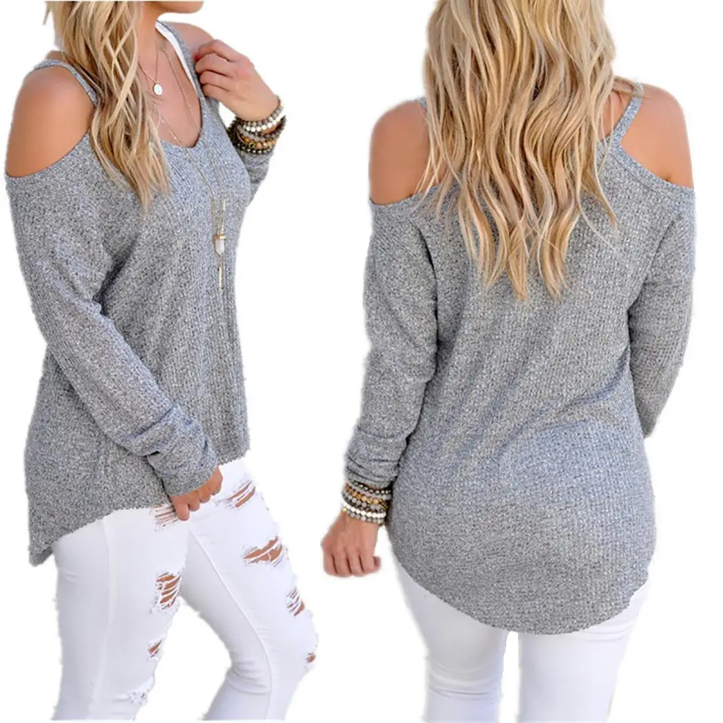 Новая мода женщин случайные Спагетти ремни обычной посадки пуловер холодное