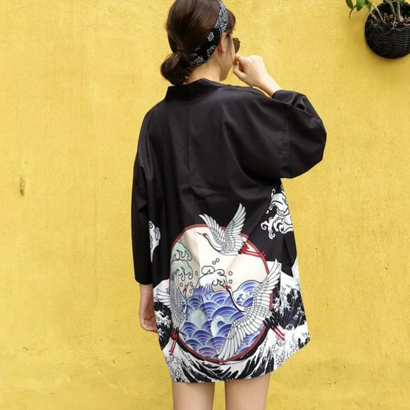 Летние черные тонкое кимоно куртка для женщин свободный кардиган девочек с