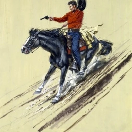 Ковбой прицел для оружия на лошади скольжения вниз плакат с изображением холма