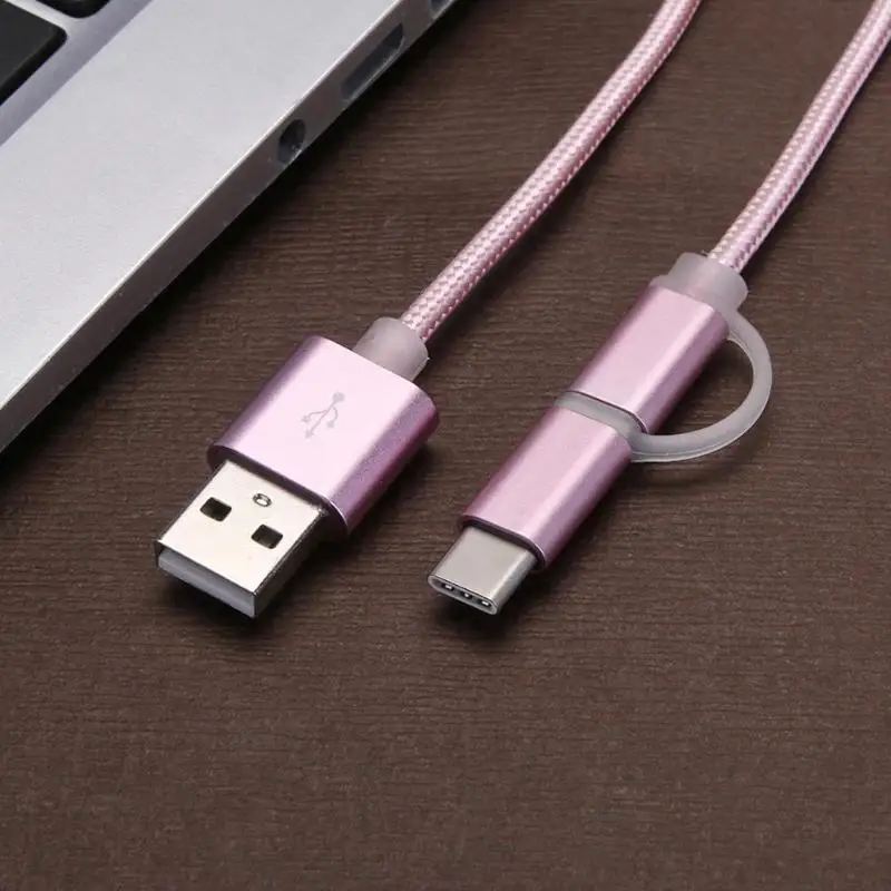 2 в 1 нейлоновый Плетеный Micro USB порт + type-C зарядный кабель для передачи данных |