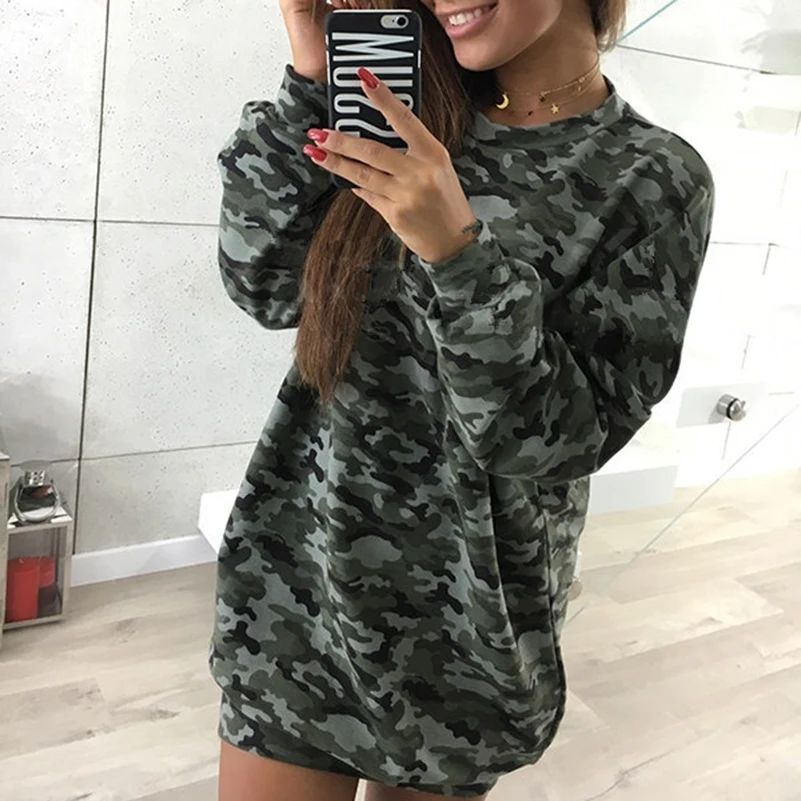Модное камуфляжное платье хит продаж женское мини-платье с длинными рукавами