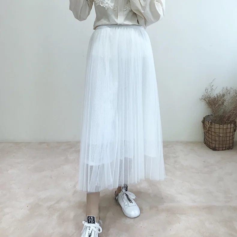 Женская юбка с блестками ALPHALMODA однотонная высокой талией и из газовой ткани на