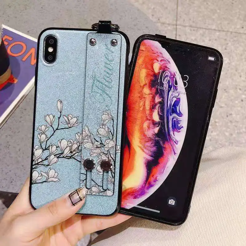 Чехол с цветочным узором для iphone XS MAX XR шариками волос ручным ремешком