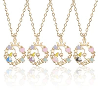 alice in wonderland necklace women jewelry chain enamel flower wreath heart crown alice girl necklaces pendants collares