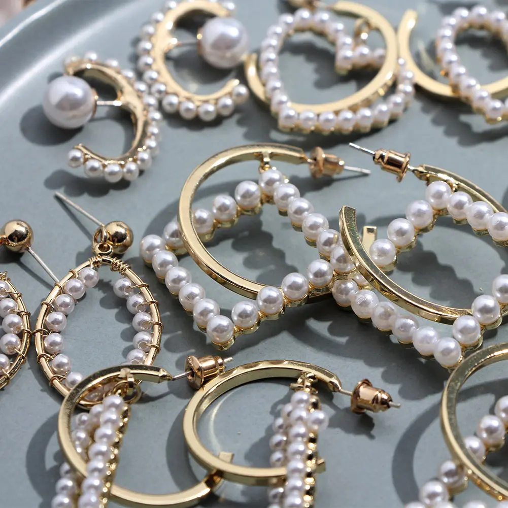 Flatfoosie 2019 New Simulated Pearls Dangle Earrings For Women Elegant Wedding Party Trendy Girls Statement Earring Drop Jewelry | Украшения