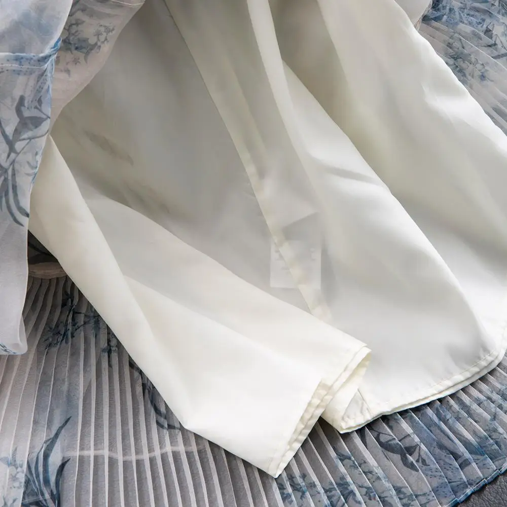 Cake Pleated Skirt Female Ink Blue Halo Printed Multilayer with Eugene Yarn Half-length P9111 | Женская одежда