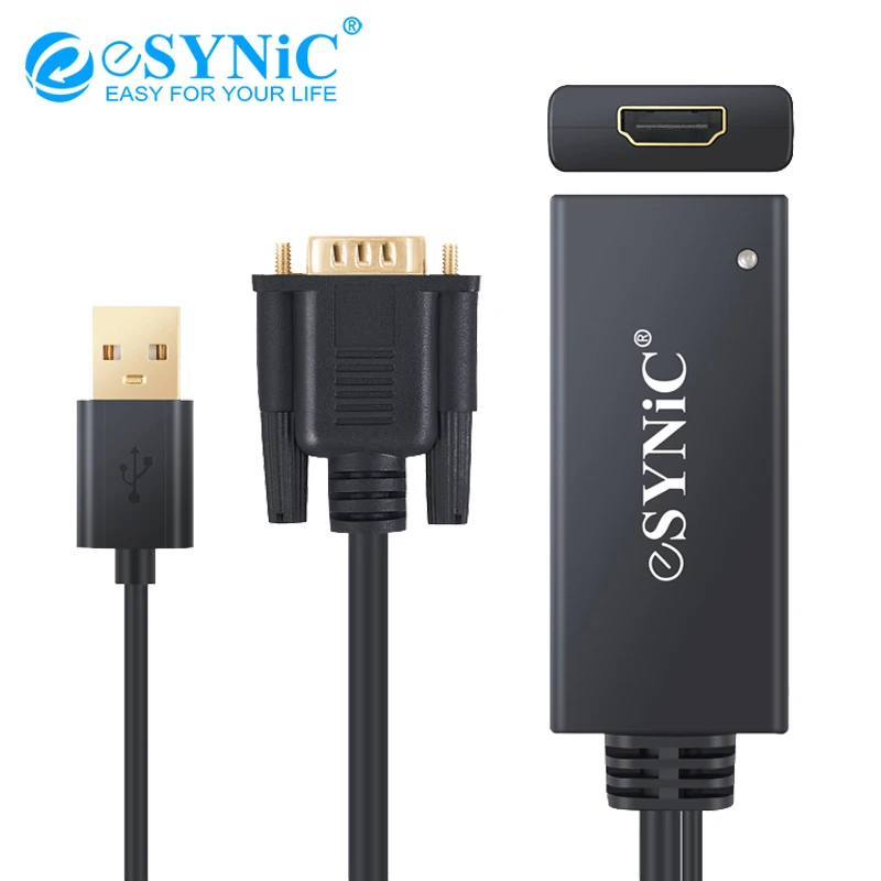 Esynic VGA к HDMI конвертер с аудио поддерживает 1080P преобразует видео USB 2CH для ноутбука