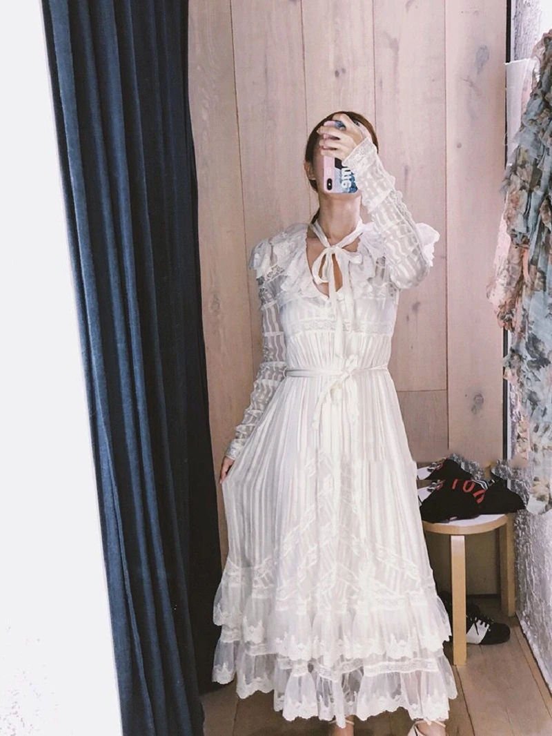2018 зима Boho Элегантный кружево длинное платье для женщин взлетно посадочной