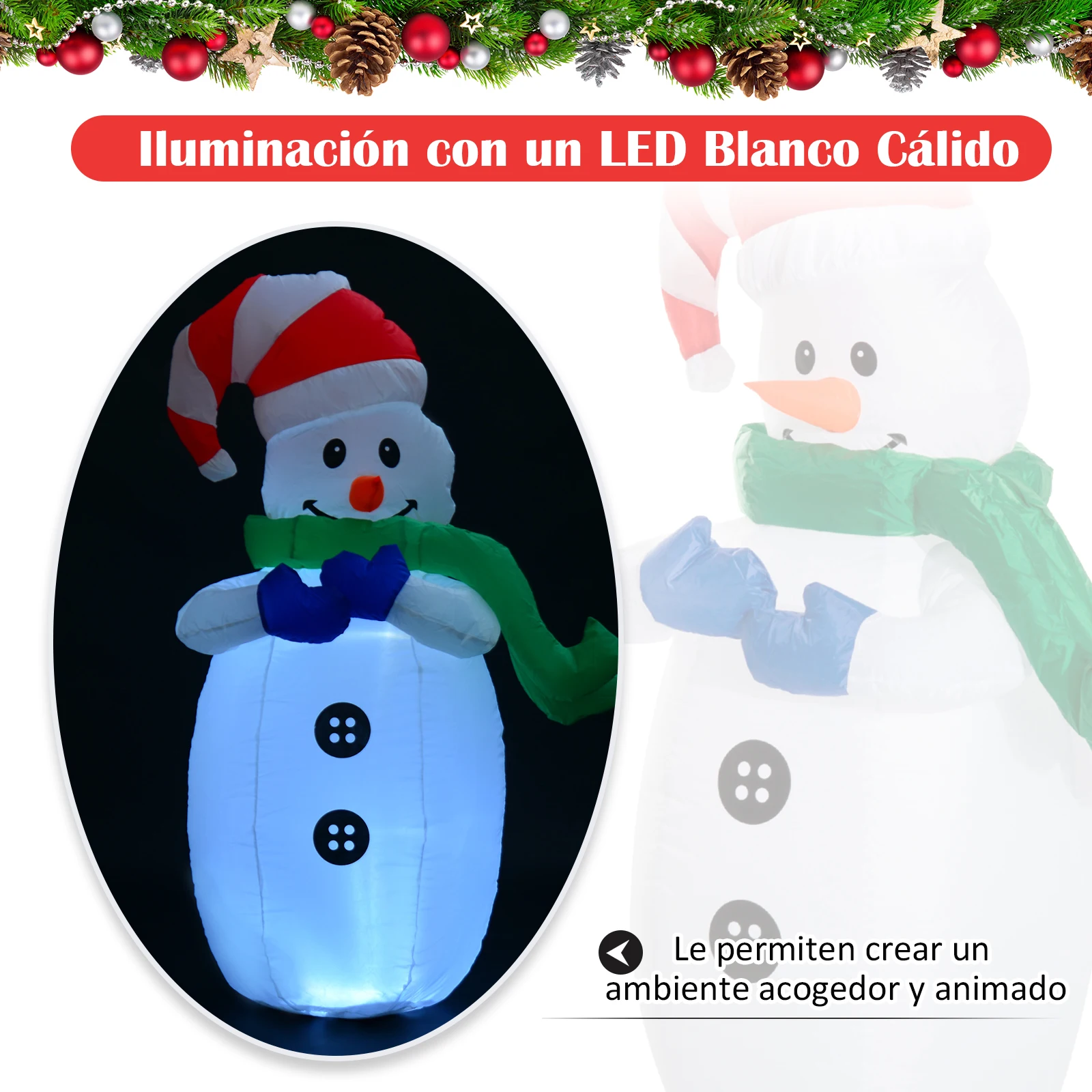 HOMCOM Muneco де Nieve Hinchable Decoracion Navidena светодиодное освещение Navidad внешний интерьер Jardin
