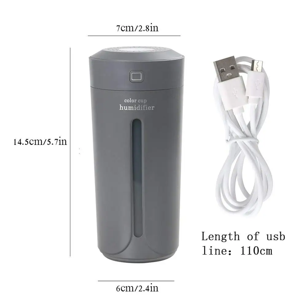 Освежитель воздуха Cool Mist объемом 230 мл с мини-USB и 7-цветной светодиодной подсветкой для помещения, офисного стола Des on.