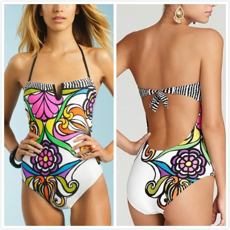 Женский купальник с высокой талией набор пуш-ап бикини принтом пляжная одежда 2019