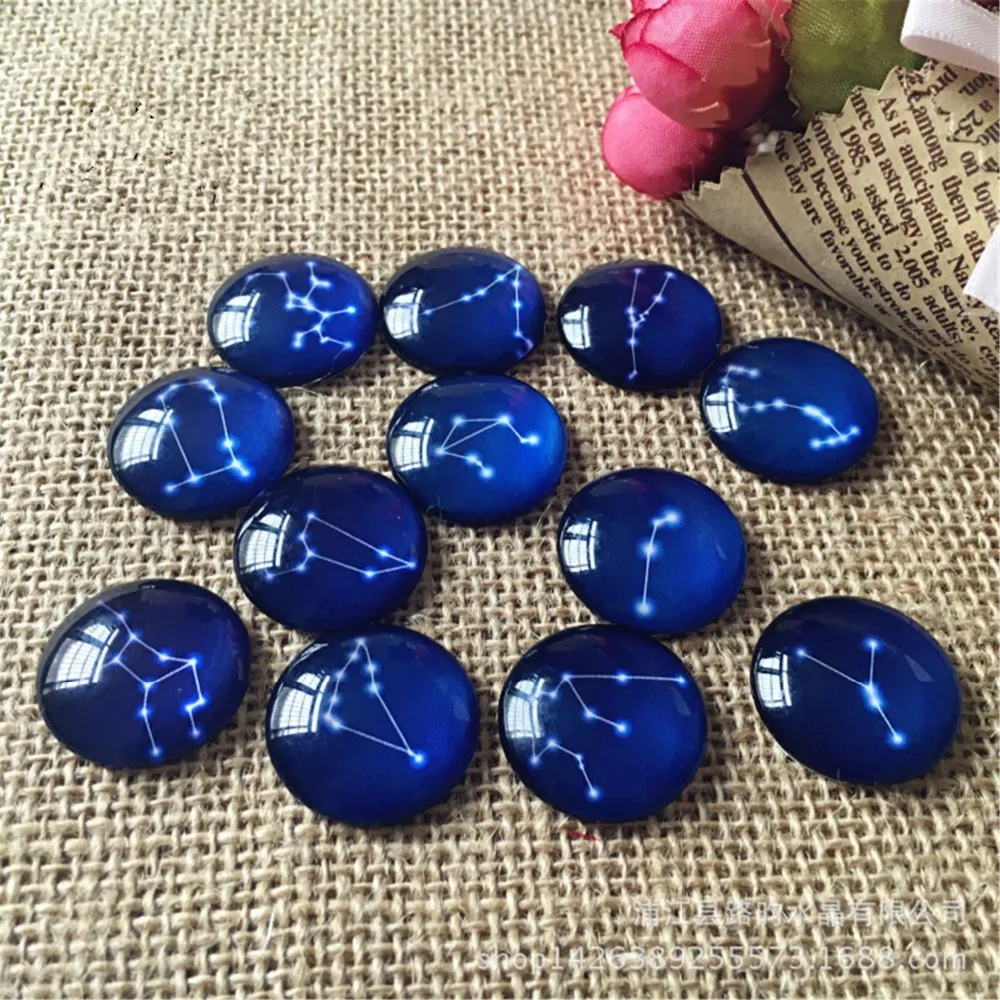 

50pcs 12 Constellations Glass Cameo 8-15MM Handmade Glass Round Lover Jewelry Flatback Cabochon Crafts diy Charms Accessory