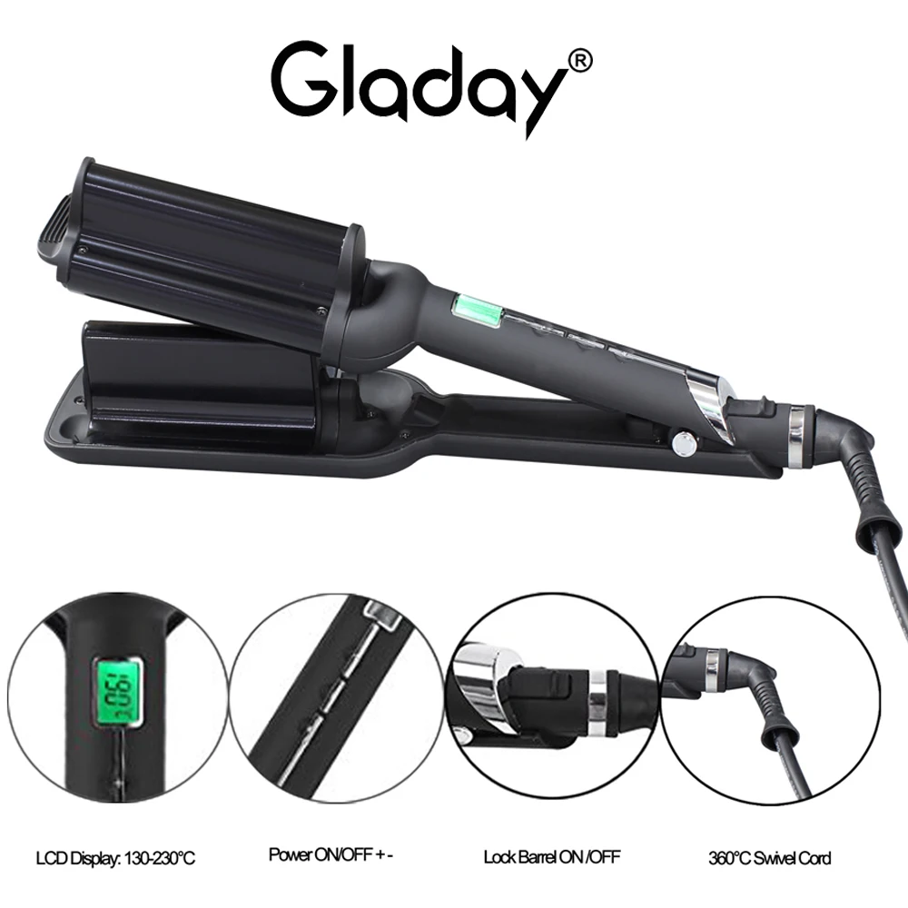 Профессиональные щипцы для завивки волос Gladay керамические бигуди с тремя