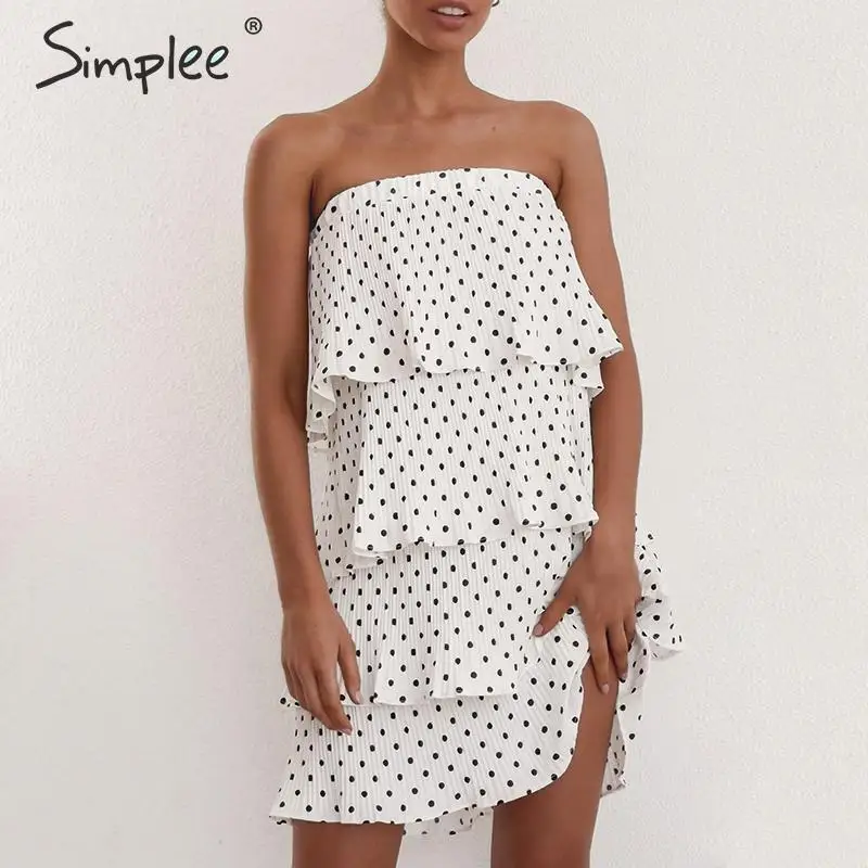 женская белая юбка Simplee в горошек многослойная эластичная миди стрейч с высокой