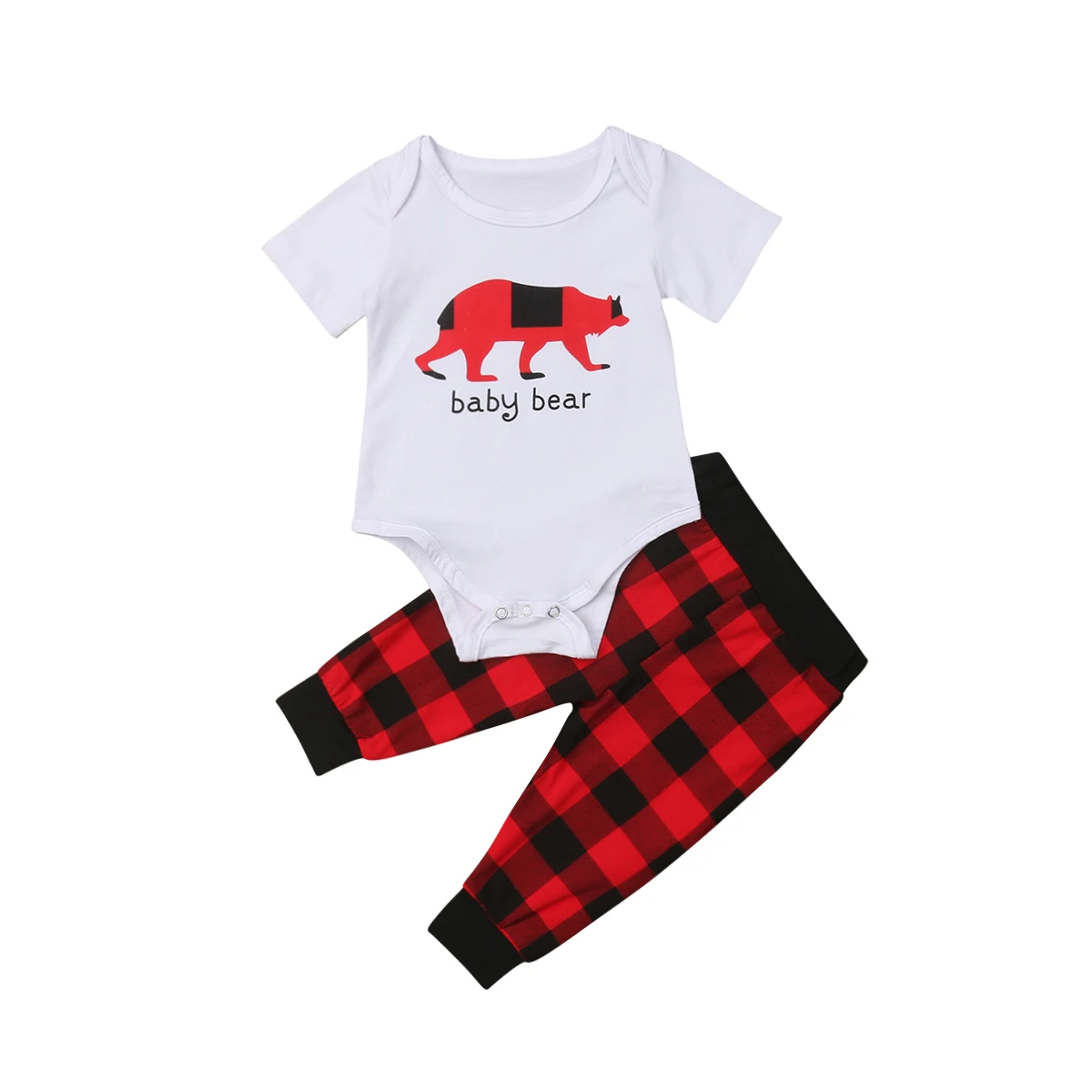 Newborn Baby Clothes Sets Christmas Cartoon Bear Boys Girls Costumes Toddler Bodysuits+Plaid Pants 2Pcs Outfit Set Clothing | Детская