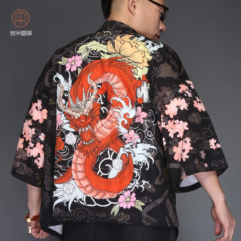 Летние японские кимоно кардиган куртка мужская одежда стиля рубашка haori японская