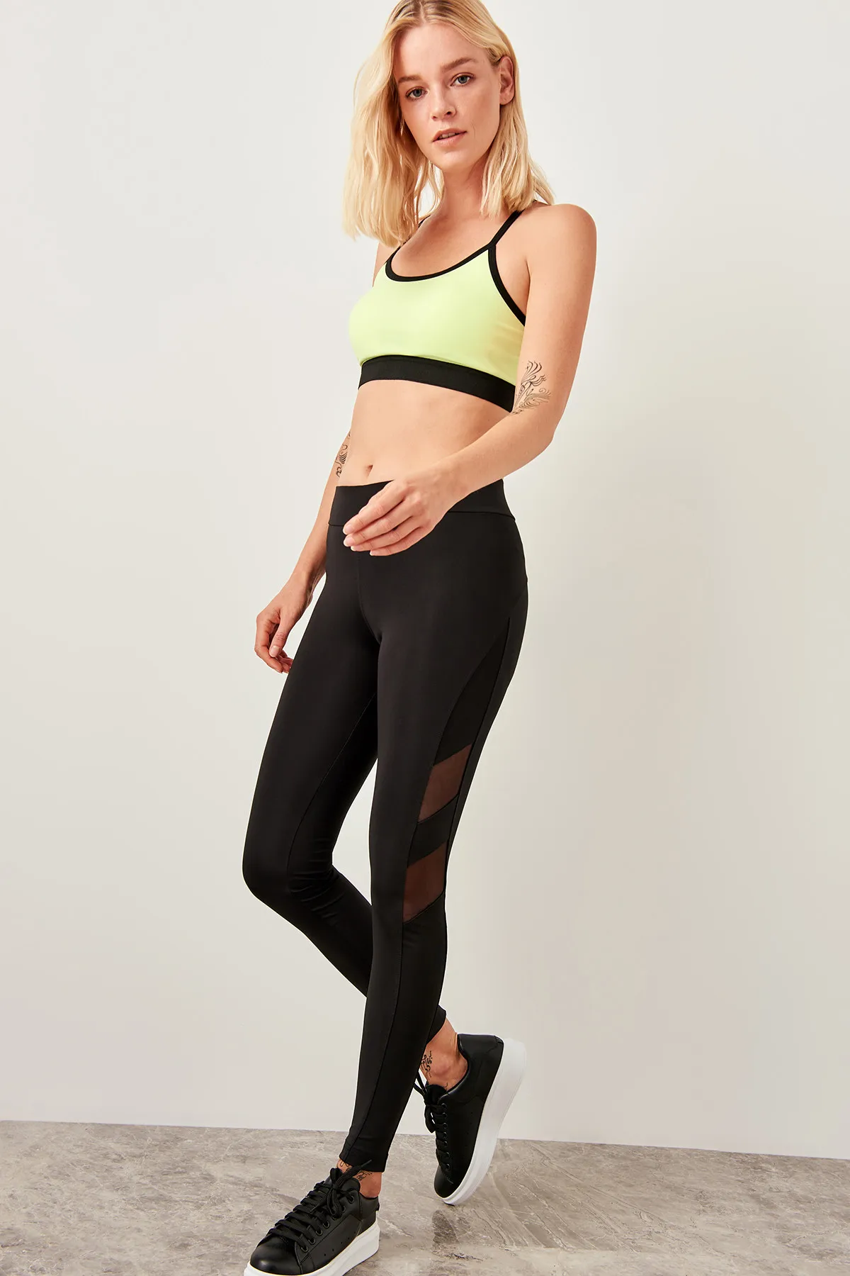 Trendyol детальные трикотажные леггинсы черный тюль TWOSS19YN0125 | Женская одежда