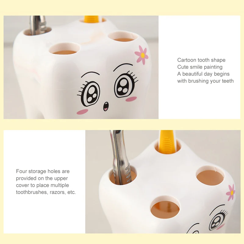 Storage Holder Brush Rack Cartoon Teeth Shape Bathroom Suppies 4 Holes Shaving Toothbrush Stand | Дом и сад
