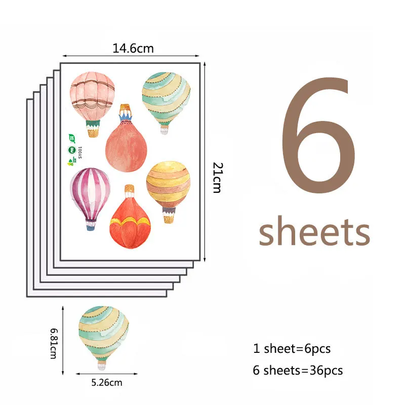 

Tofok 36pcs/set Colorful Fire Balloon DIY Wall Sticker Cartoon Kids Room Nursery Funny Mural Decals Ins Party Cabinet Decor