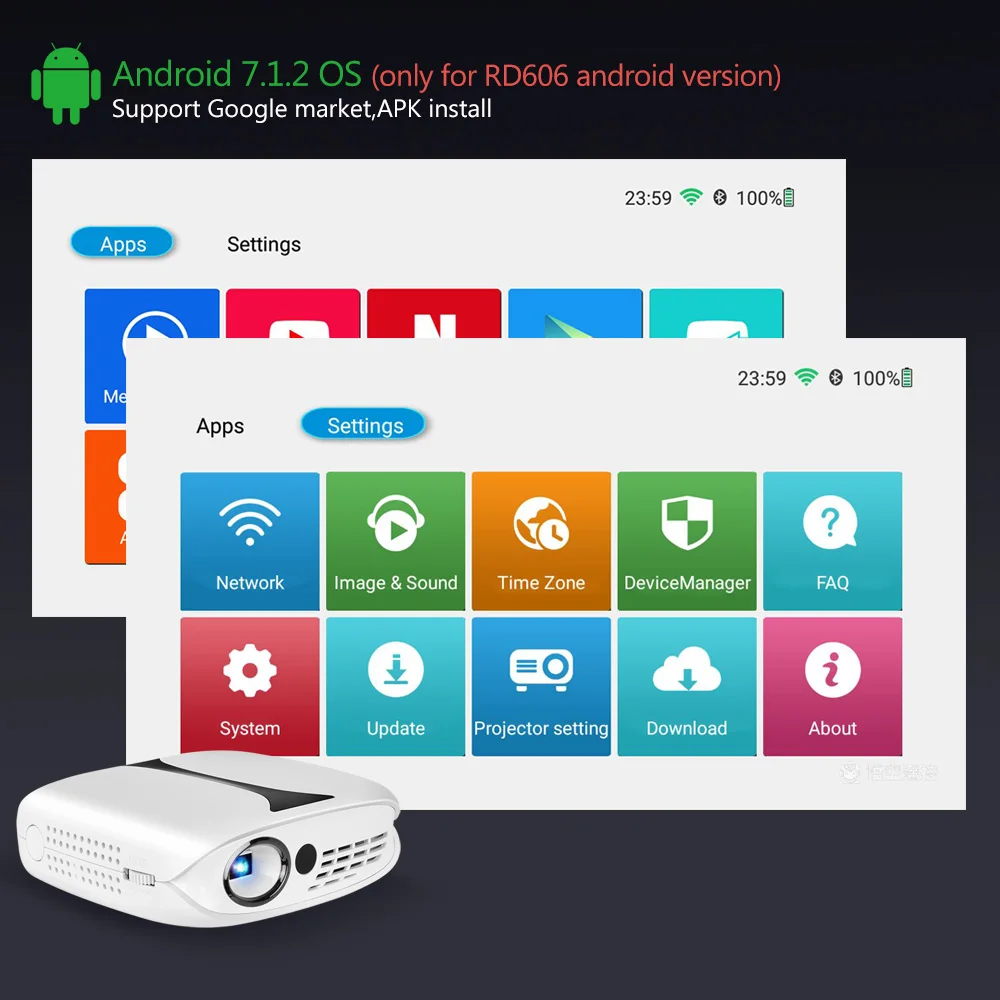 Rd606 Мини светодиодный DLP проектор дополнительно Hd Wifi Android 7 1 Карманный