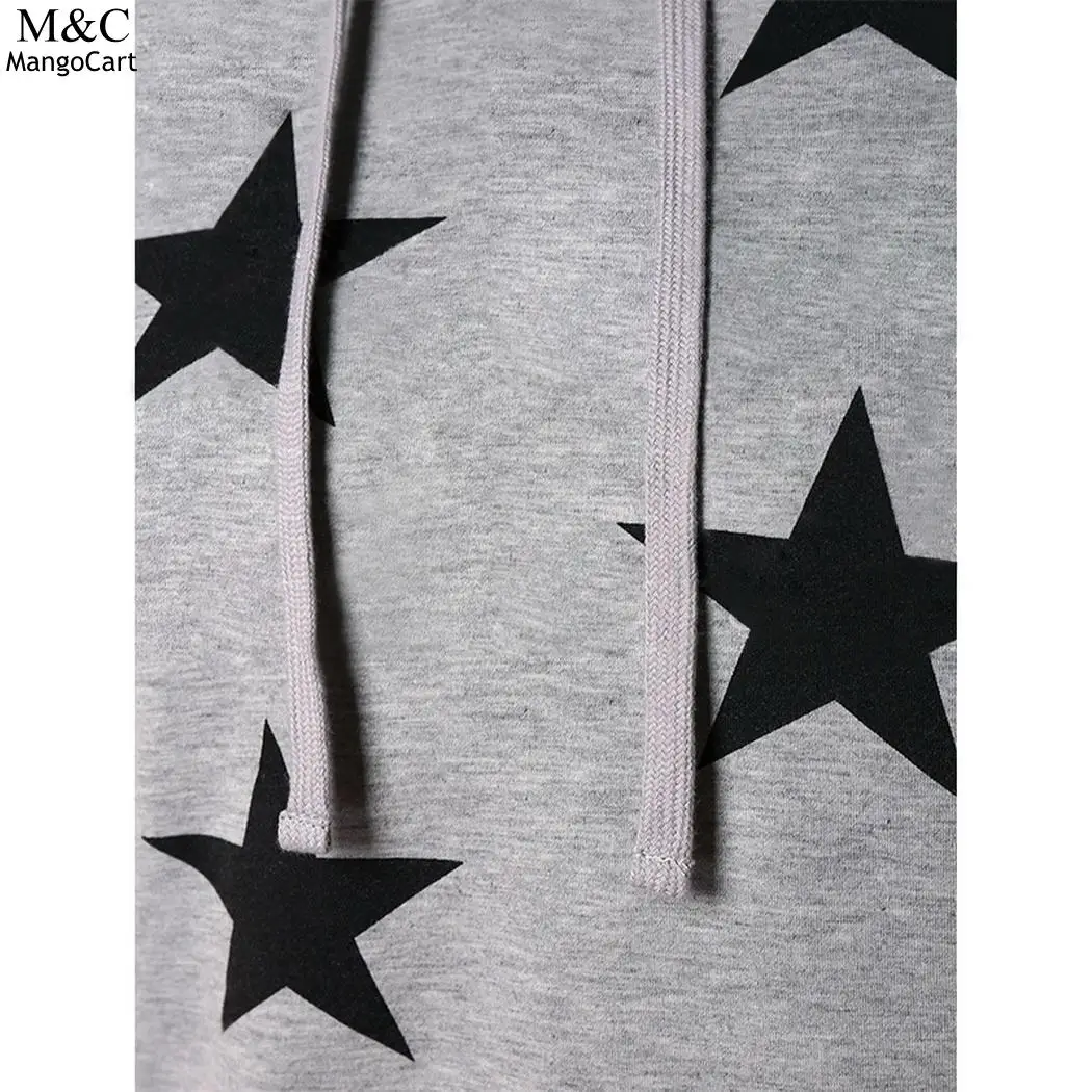 Women Casual Long Sleeve Hooded Loose Sweatshirt Sleeves Pentagram Print Autumn Spring Gray | Женская одежда