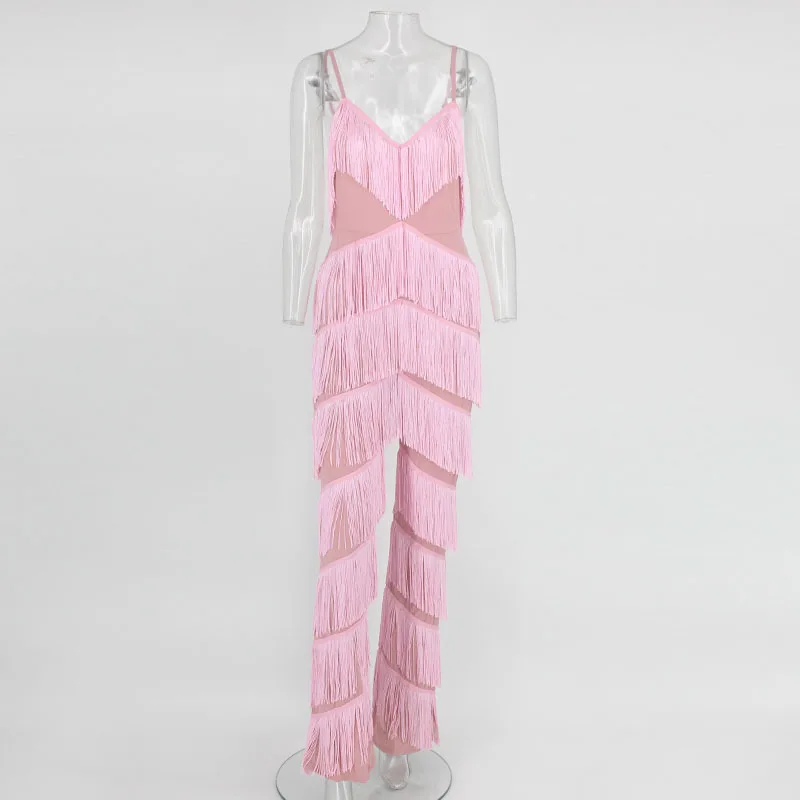 Женский облегающий Длинный комбинезон с кисточками элегантный сексуальный
