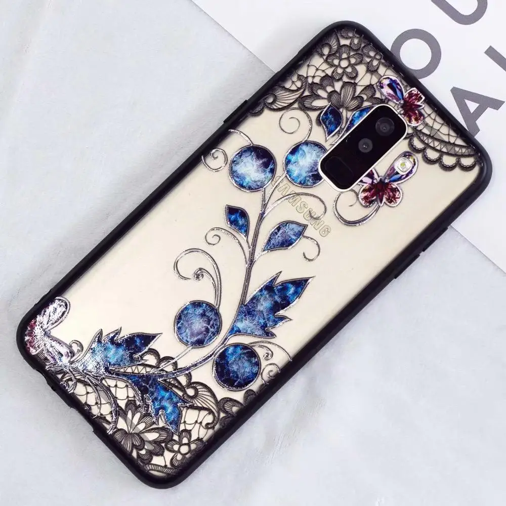 3D выбивает кружево цветок Роза чехол для samsung Galaxy S7 край S8 S9 плюс примечание 9 A6 A3 A5