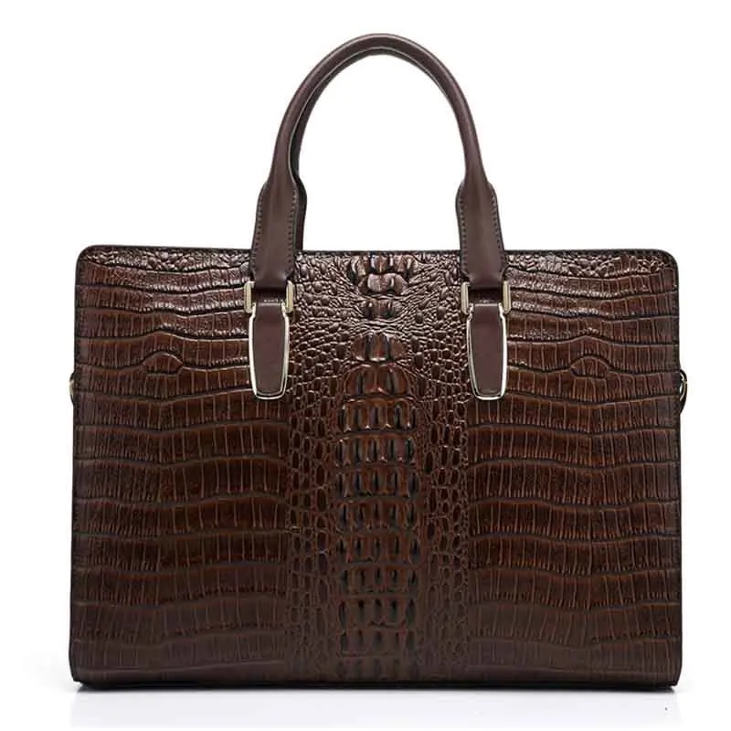 

New luxury design authentic male package cross section handbag crocodile pattern leather business briefcase first layer cowhide