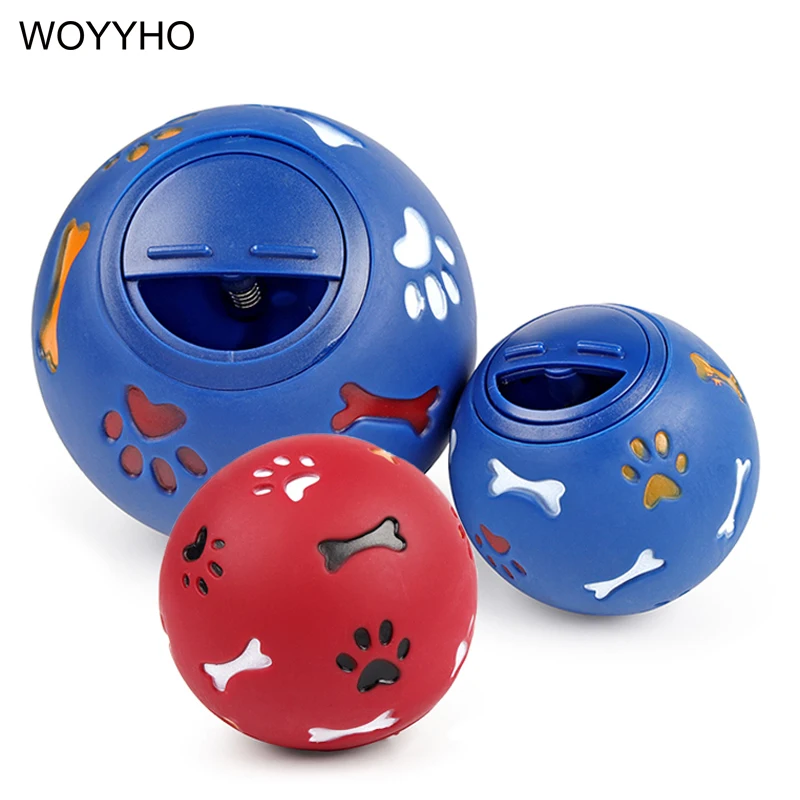 Dog Toy Rubber Ball Chew Dispenser Leakage Food Play Ball Interactive Pet Dental Teething Training Toy Blue Red