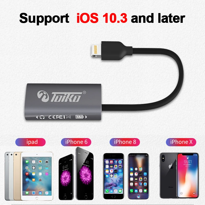 TOIKO 2 в 1 Наушники зарядка USB адаптер для iPhone XS MAX XR X 8 7 6 Plus зарядное устройство