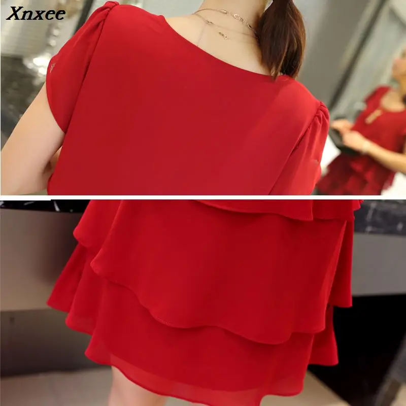 

Summer Dress Women Plus Size 5XL New 2020 Loose Chiffon Cascading Ruffle Red Dresses Causal Ladies Elegant Party Cocktail Short