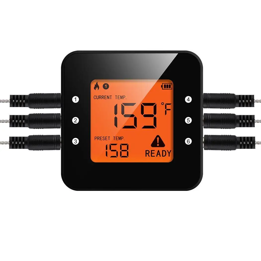 Wireless Grill Thermometer Bluetooth Adapter Digital Cooking Food 50m Black 2 with 6 LCD Screen Probes | Дом и сад