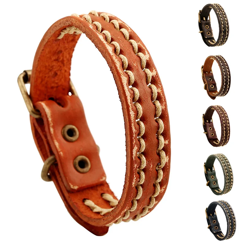 2019 Restore Ancient Ways Weave Cowhide Ornaments Leather charms Bracelet men Gothic bracelets for women | Украшения и аксессуары