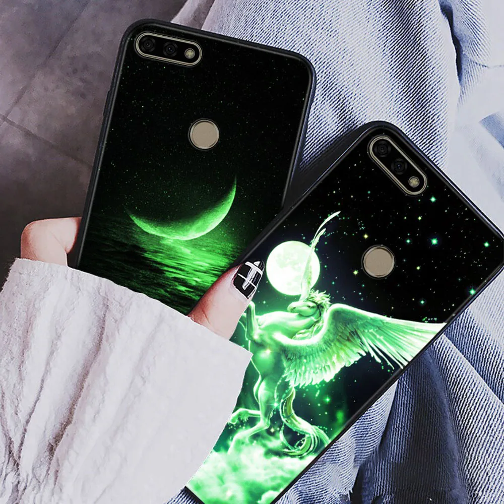 Hisomone Luminous Cover Case For Huawei Honor 7C 7A Luxury Glass Silicone Phone Pro Animal Space Back |