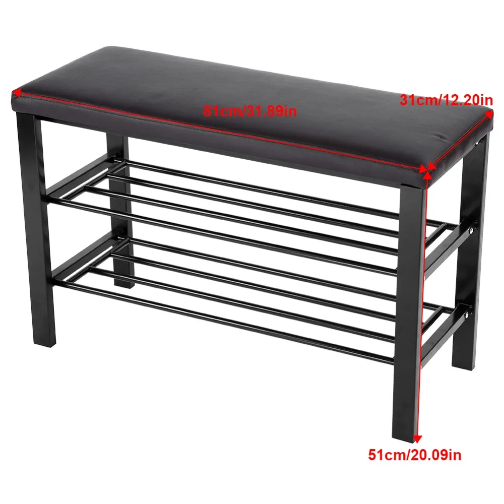 Двухслойная черная железная стойка для обуви из искусственной кожи органайзер