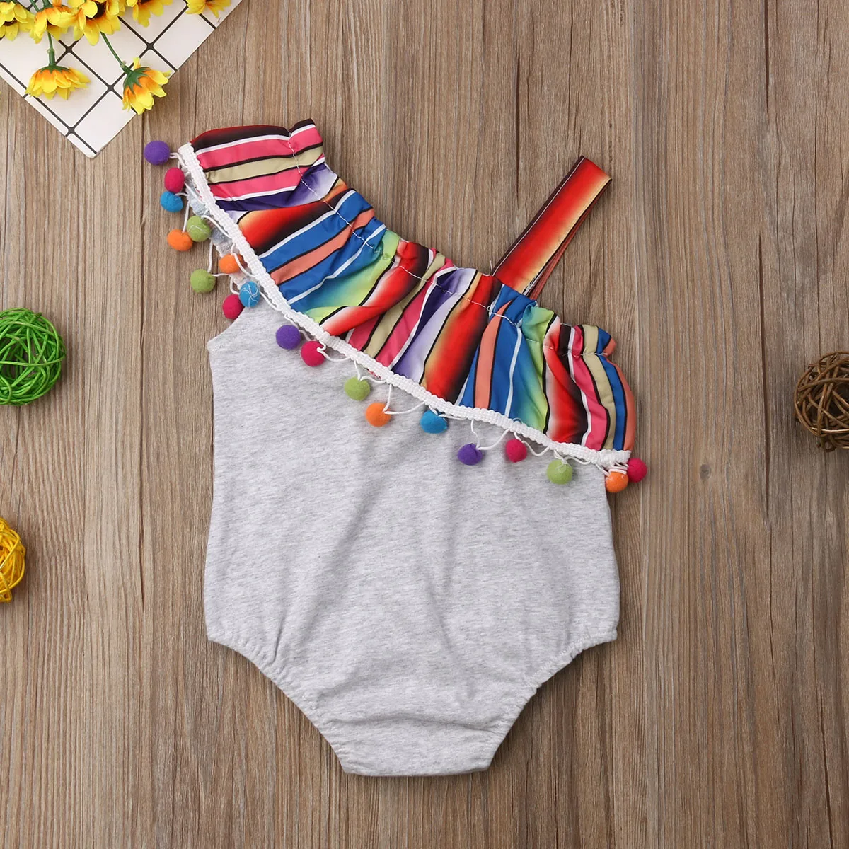 Lovely Kids Baby Girls Rainbow Dress/Romper Summer Girl One Shoulder Strap Tassels Dress Sister Matching Cotton Clothes 0-5Y | Детская