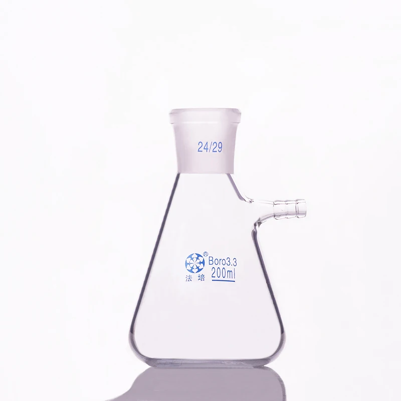 Filtering flask with side tubulature,Capacity 200ml,Ground mouth 24/29,Triangle flask with tubules,Filter Erlenmeyer bottle