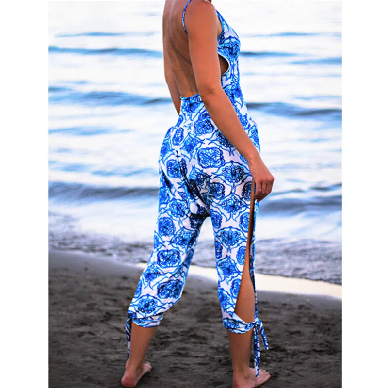 

Women Floral Printed Jumpsuit 2019 Girl Summer Playsuit Bodycon Party Jumpsuit Sleeveless Backless Bodysuit Beach Long Trousers