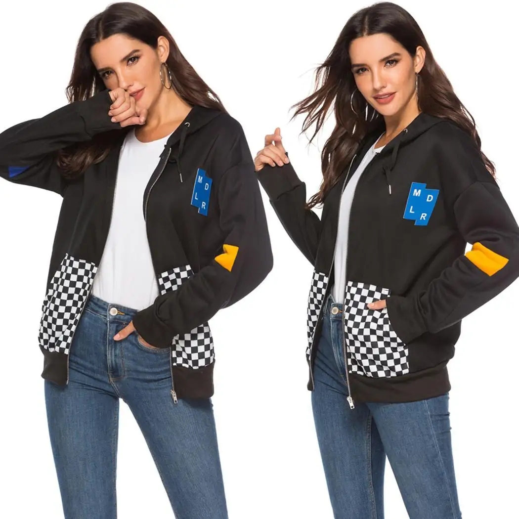 Новая модная женская толстовка с капюшоном длинным рукавом в стиле пэчворк на