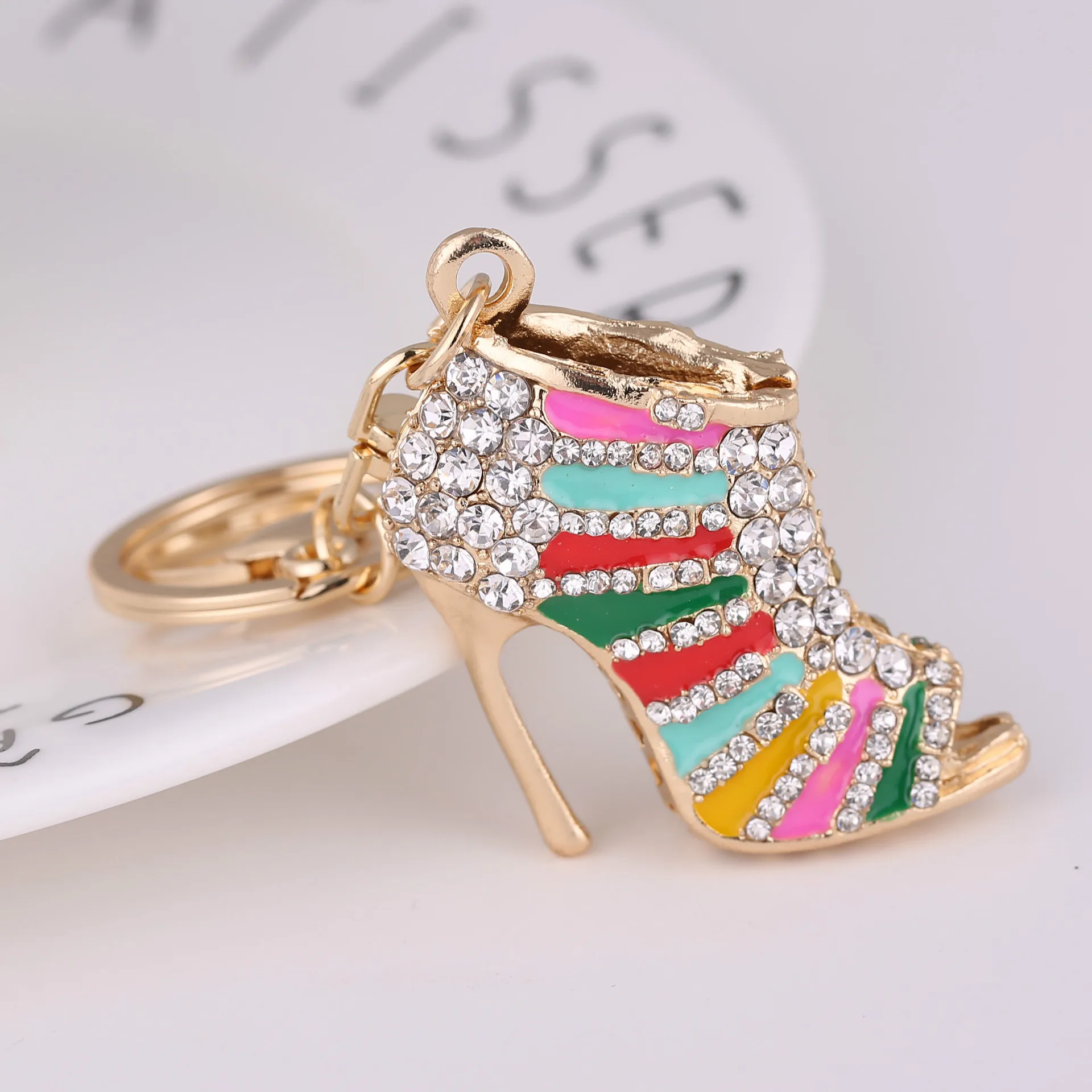 

Shoe Rhinestone Keychains Cute High Heel One Piece Keychain Metal Keyring Llaveros Mujer Women Femme Ladies Jewelry Porte Clef