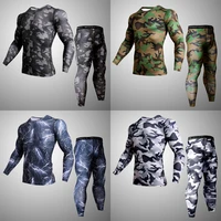 mens sports underwear set camouflage jersey shirt leggings 2 piece sportswear set dry fit t shirt sports compression underwear